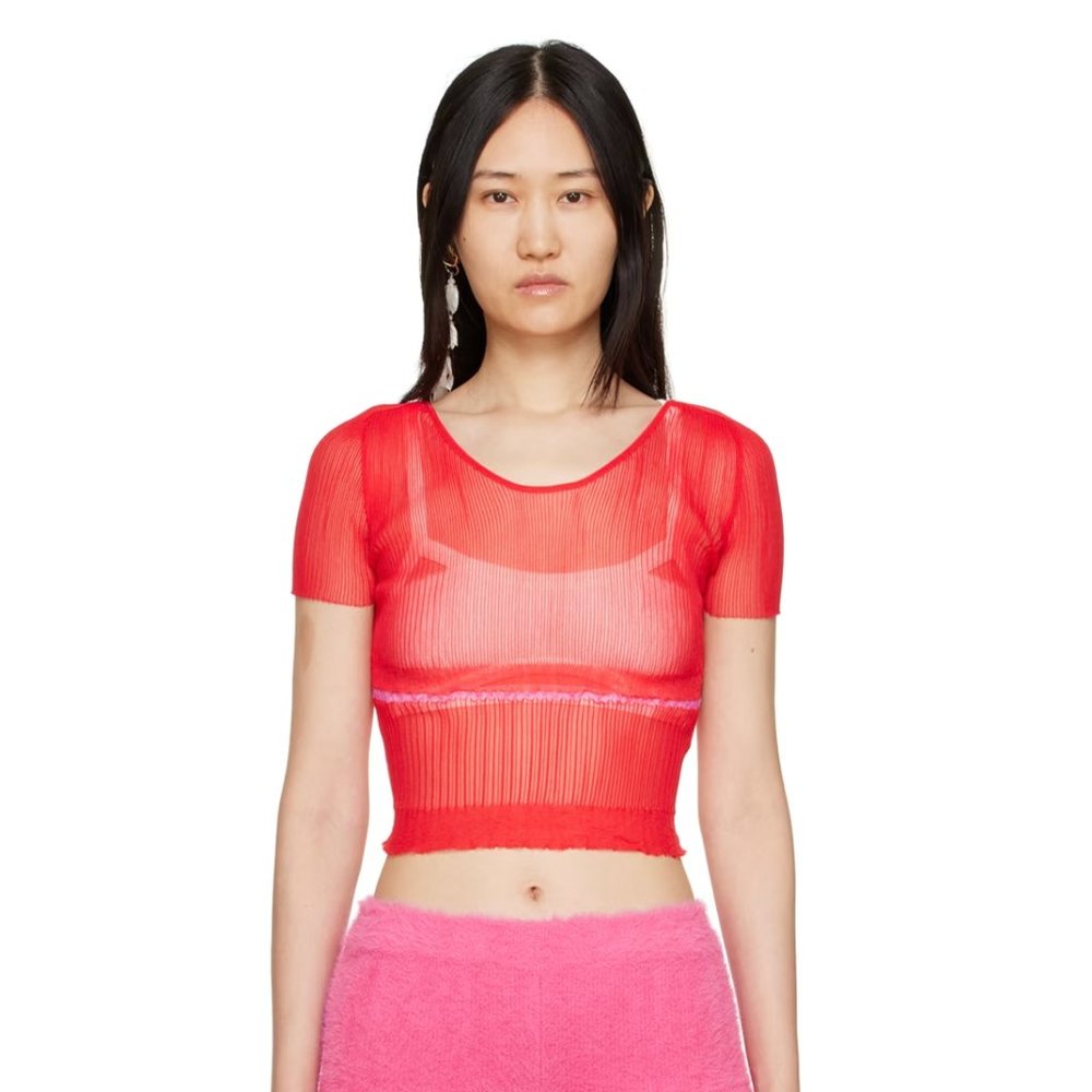 JACQUEMUS Red Le Papier 'La Maille Sognu' T-Shirt